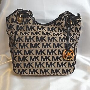 MICHAEL Michael Kors Signature Shoulder Bag Black/Brown NWT